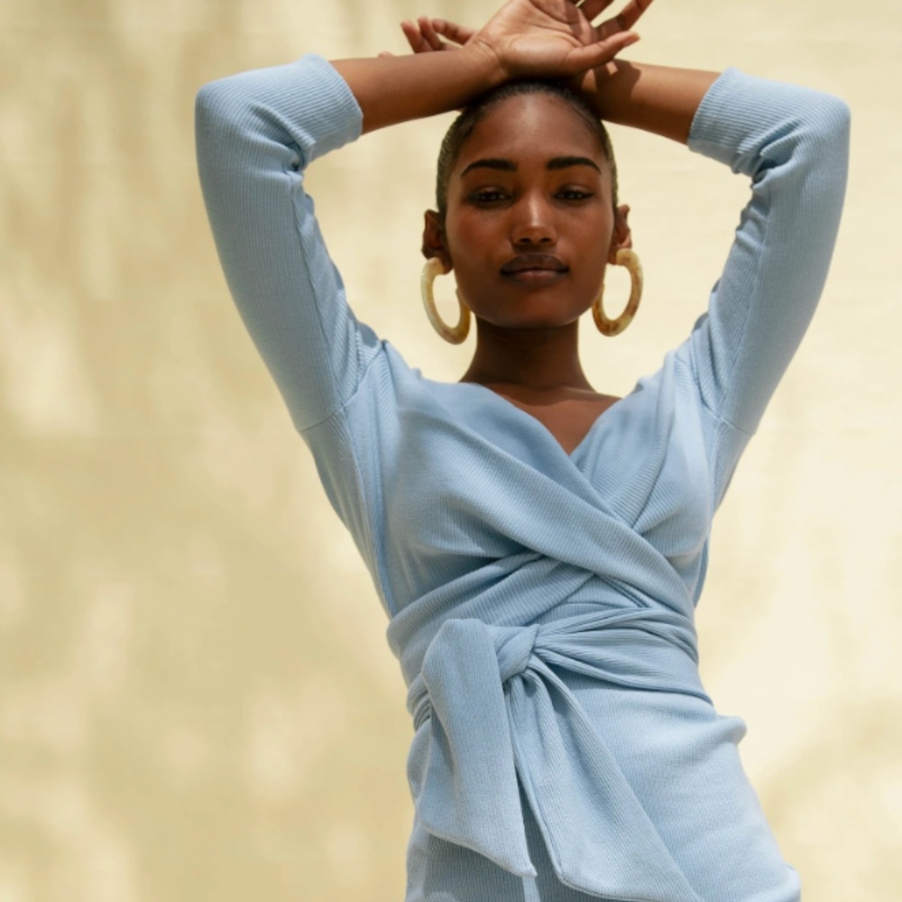 Line By K Periwinkle Blue Wrap Cocktail Dress